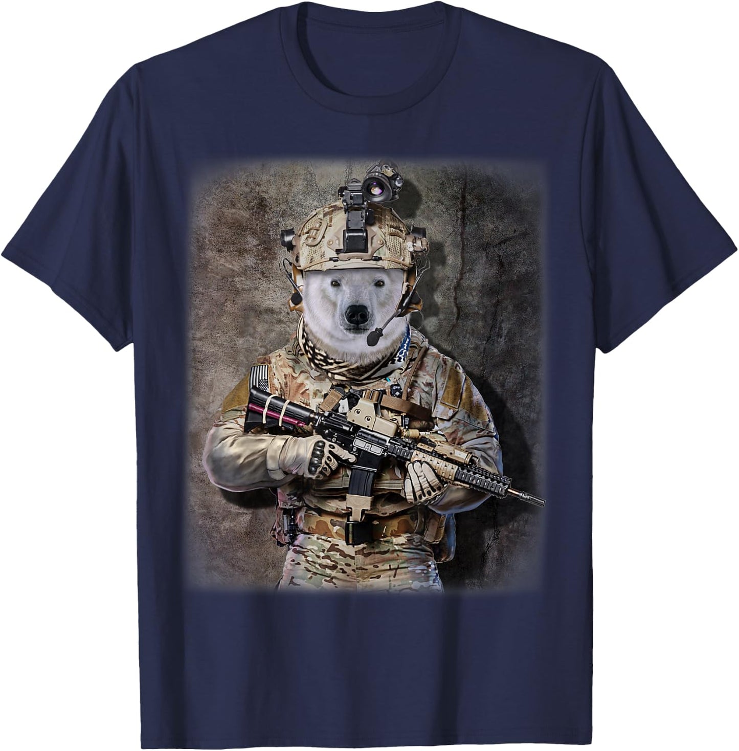 Polar Bear as Army Commando in Full Tactical Gear T-Shirt - T-Shirt | Navy