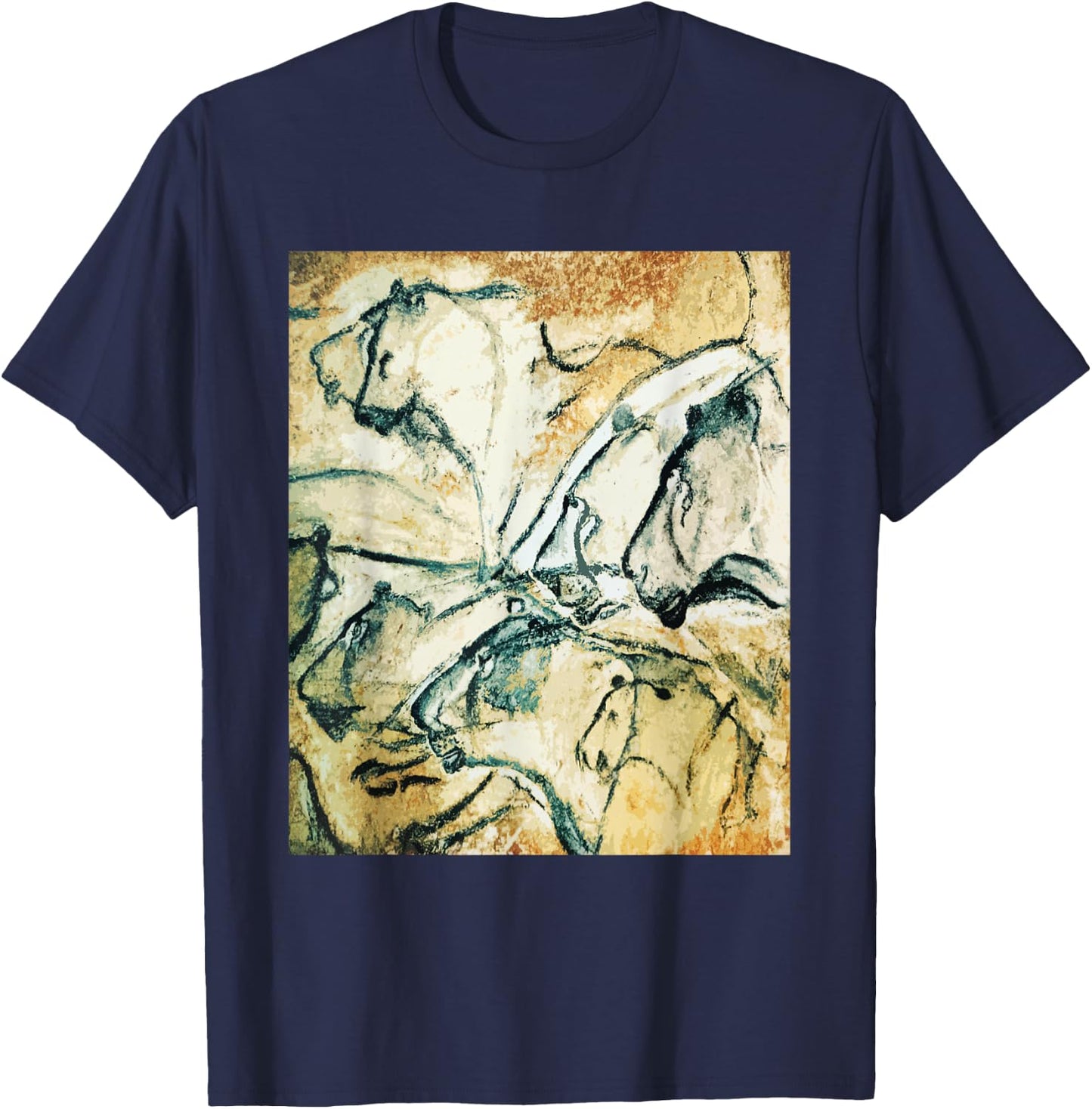 Lions From Chauvet Cave - Rock Art Petroglyph Archaeology T-Shirt - T-Shirt | Navy