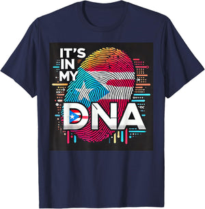 It's in My DNA" Puerto Rico Flag Fingerprint Flag PR Pride T-Shirt - T-Shirt | Navy