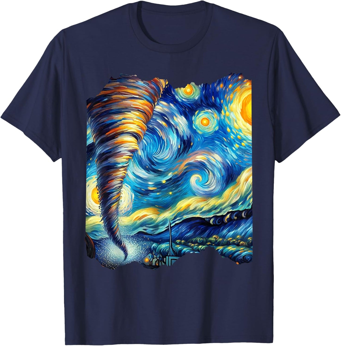 Tornado Van Gogh Art Painting Star Sky Night Nature Weather T-Shirt - T-Shirt | Navy