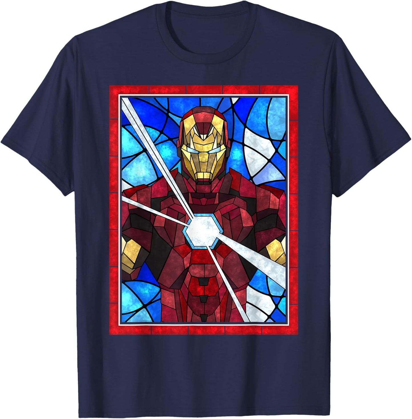 Marvel Iron Man Arc Reactor Beams Stained Glass Portrait T-Shirt - T-Shirt | Navy