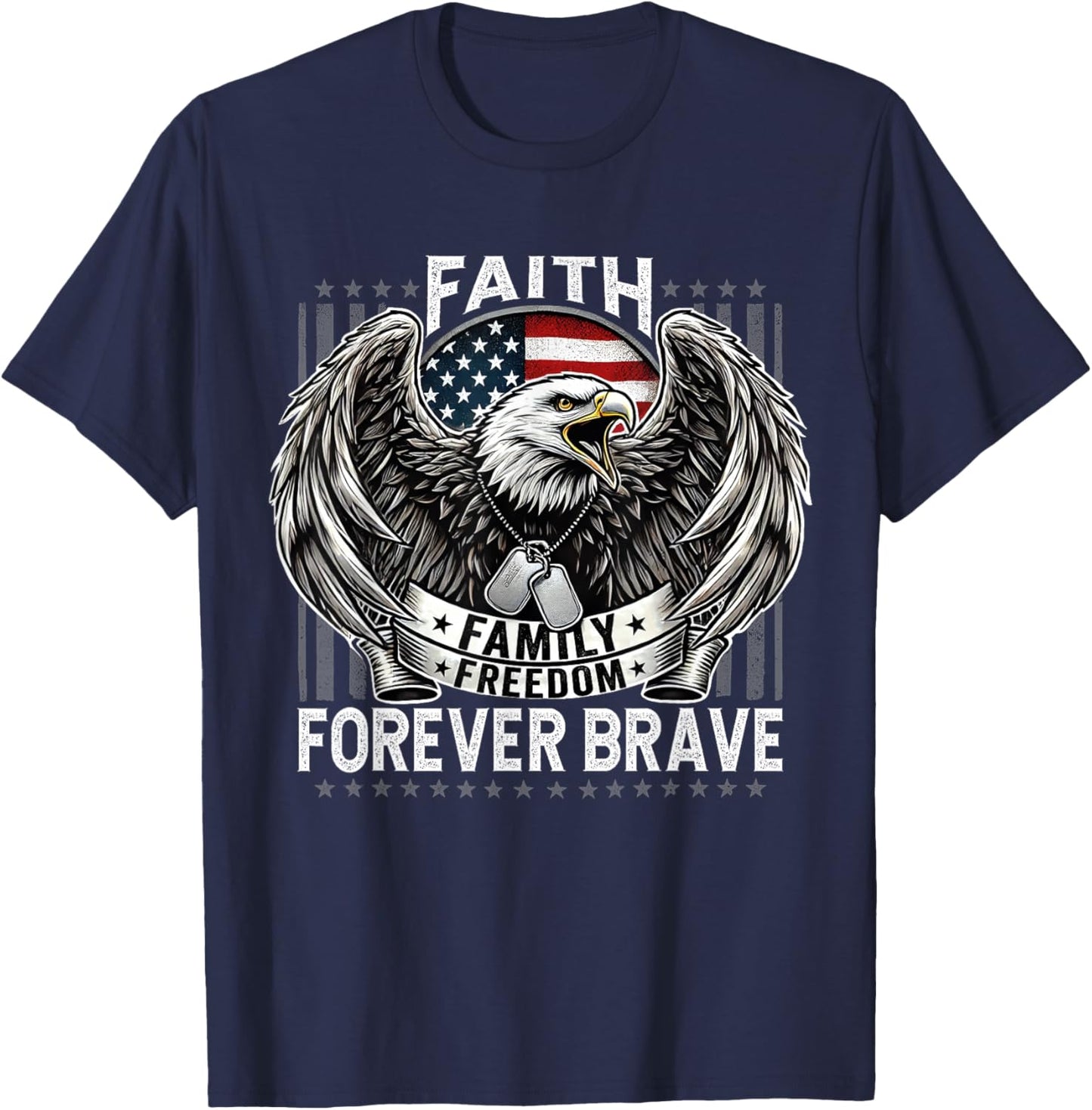 Faith Family Freedom Patriotic Forever Brave Conservative T-Shirt - T-Shirt | Navy