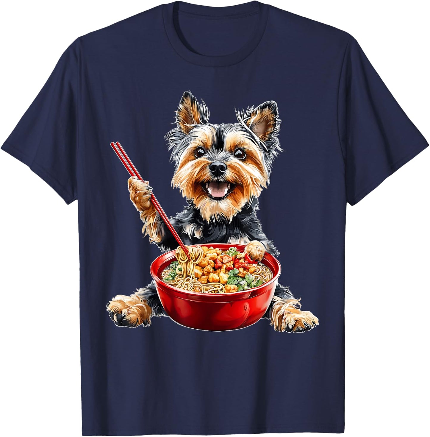 Yorkshire Terrier Yorkie Dog Japanese Ramen Noodles T-Shirt - T-Shirt | Navy
