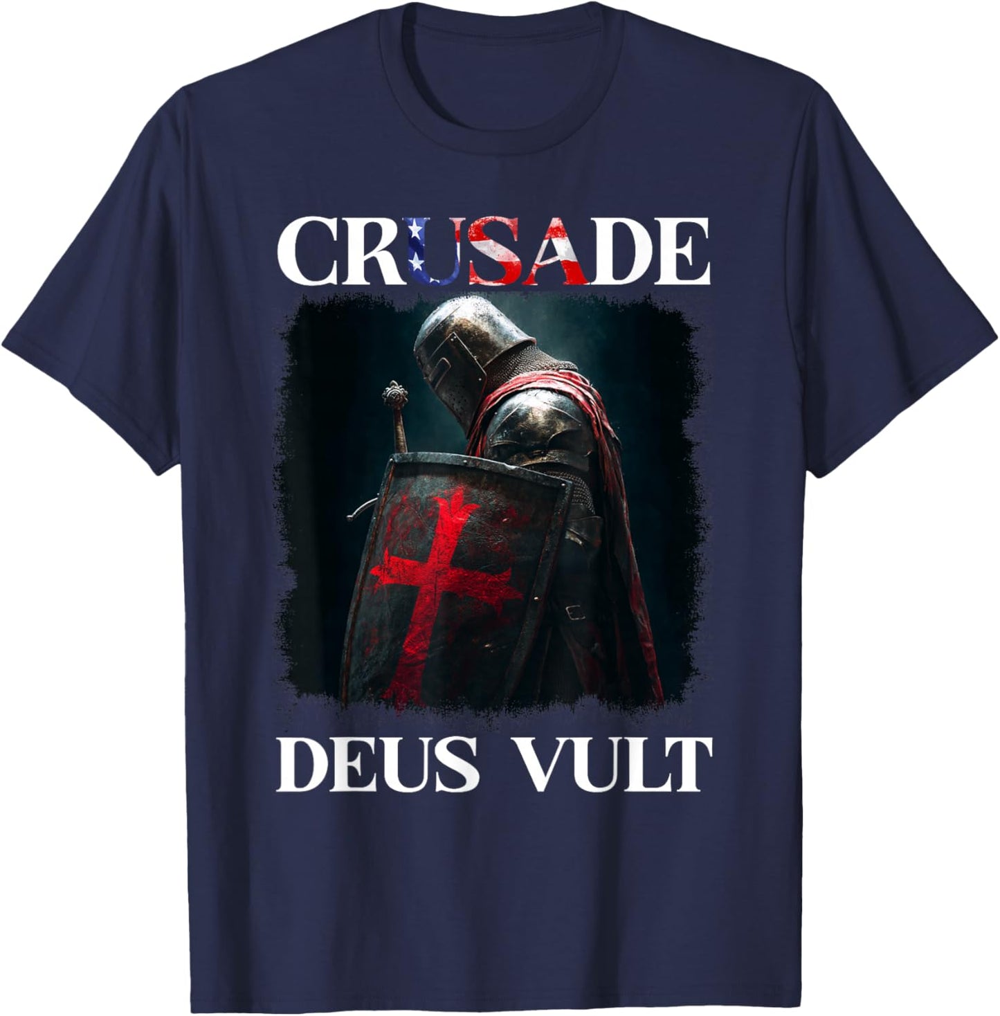 Epic Templar Knight Deus Vult T-Shirt - T-Shirt | Navy