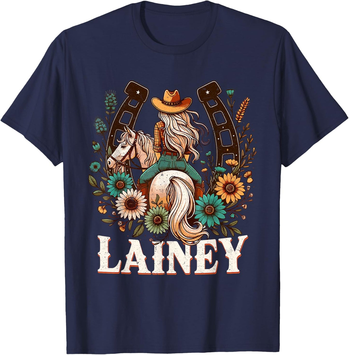 Lainey Name Girl Personalized Name Cowgirl T-Shirt - T-Shirt | Navy