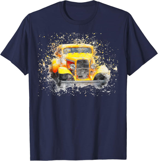 Old Vintage American Classic Car watercolor Retro T-Shirt - T-Shirt | Navy