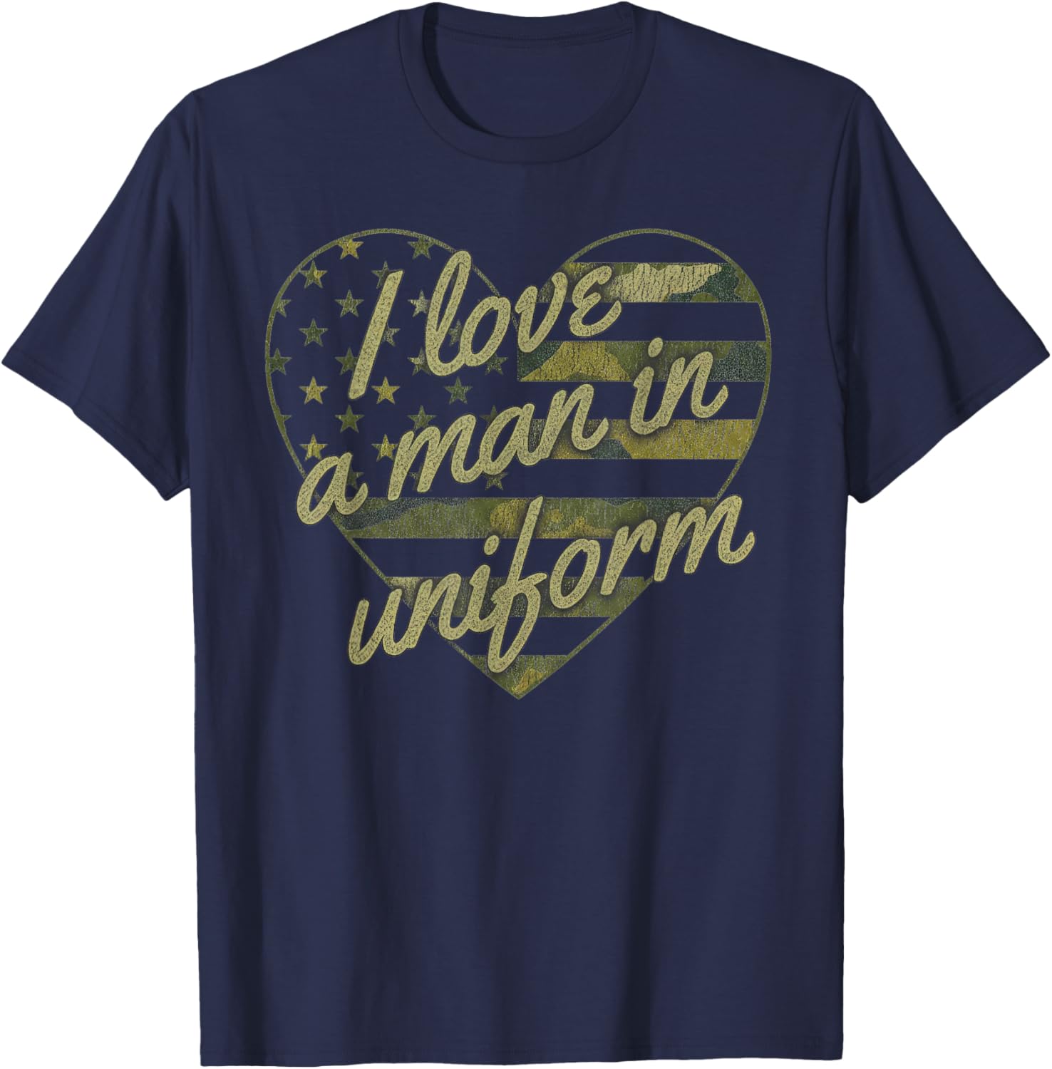 I Love A Man in Uniform Camouflage Heart Star T-Shirt - T-Shirt | Navy