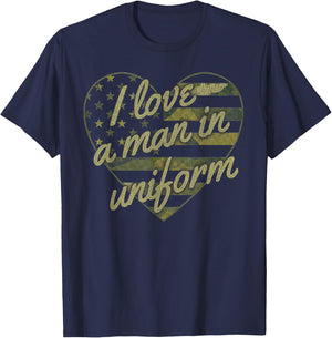 I Love A Man in Uniform Camouflage Heart Star T-Shirt - T-Shirt | Navy