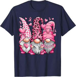 In October We Wear Pink Ribbon Gnomes Women Breast Cancer T-Shirt - T-Shirt | Navy