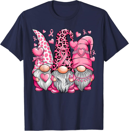 In October We Wear Pink Ribbon Gnomes Women Breast Cancer T-Shirt - T-Shirt | Navy