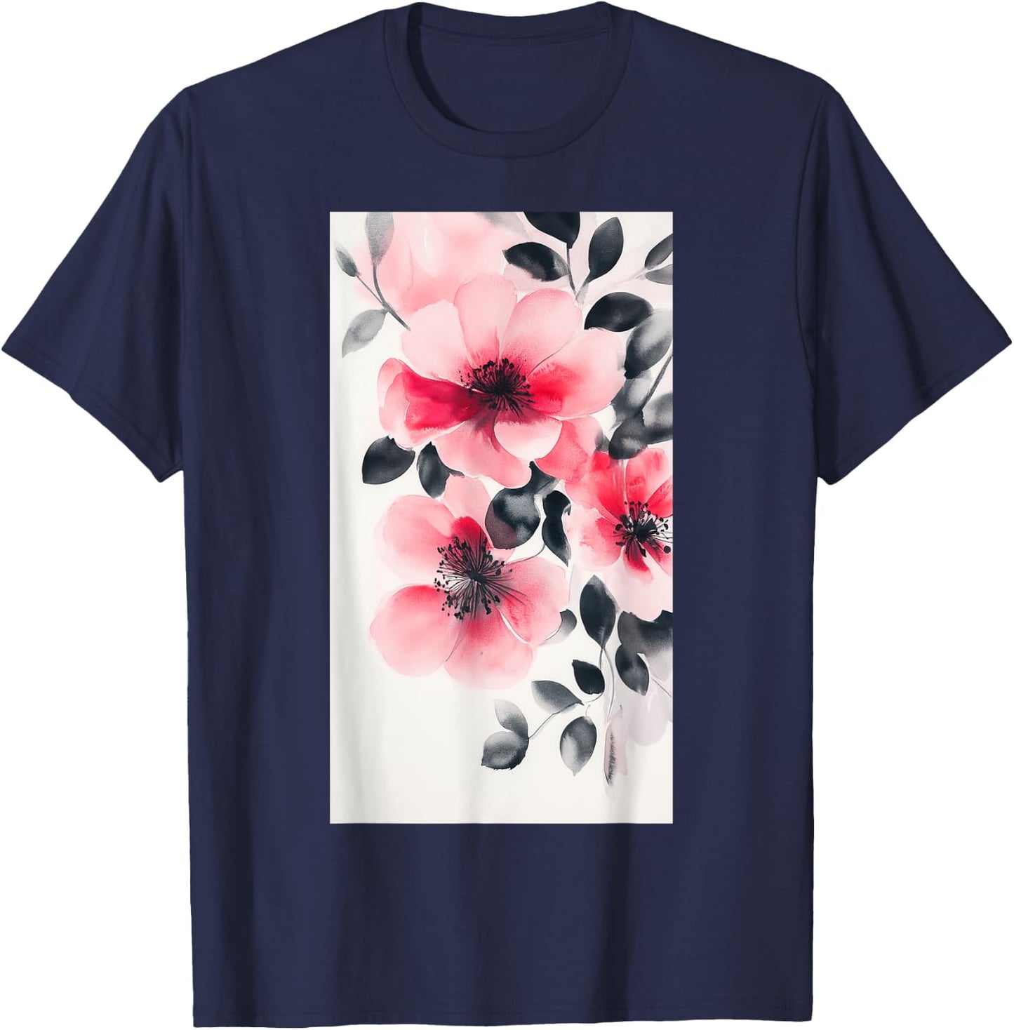 Watercolor Blooms Shades Floral art Botanical T-Shirt - T-Shirt | Navy
