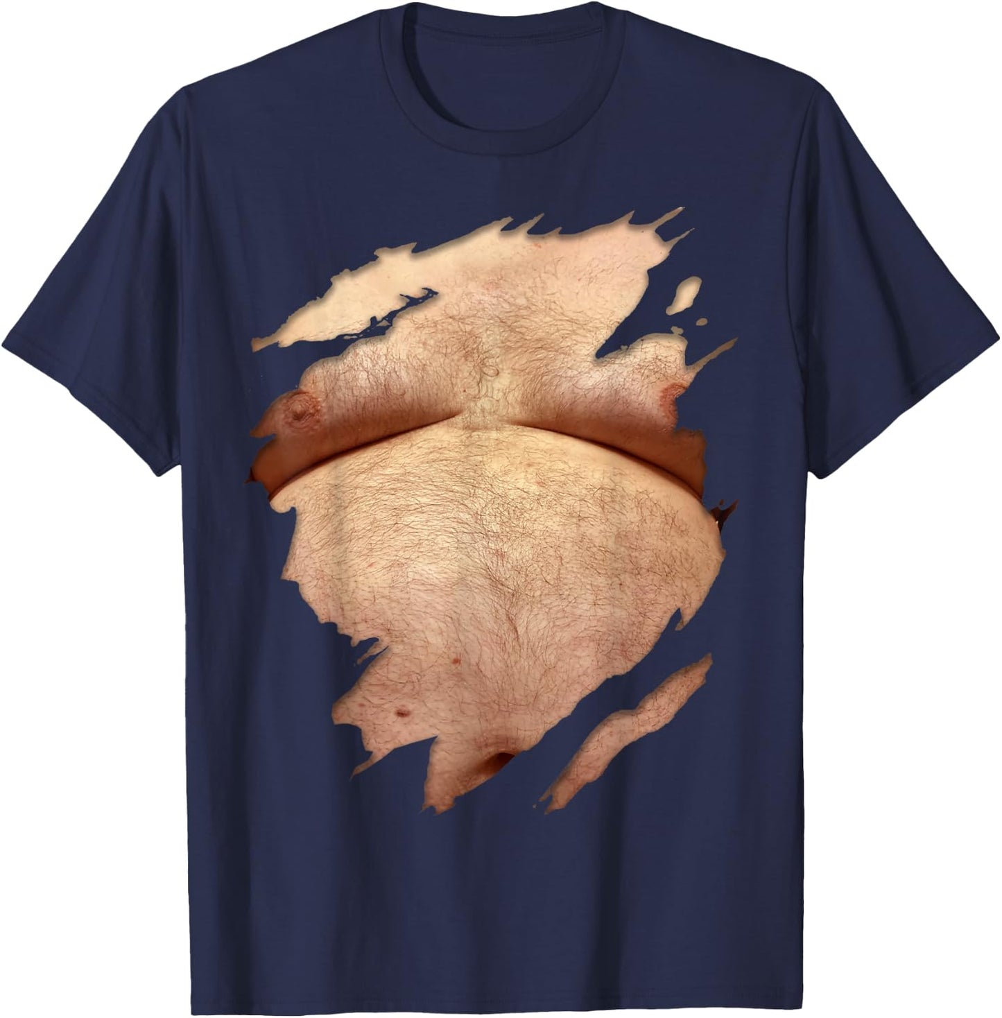 Fat Hairy Guy Big Stomach & Man Boobs Fat Dad BOD T-Shirt - T-Shirt | Navy