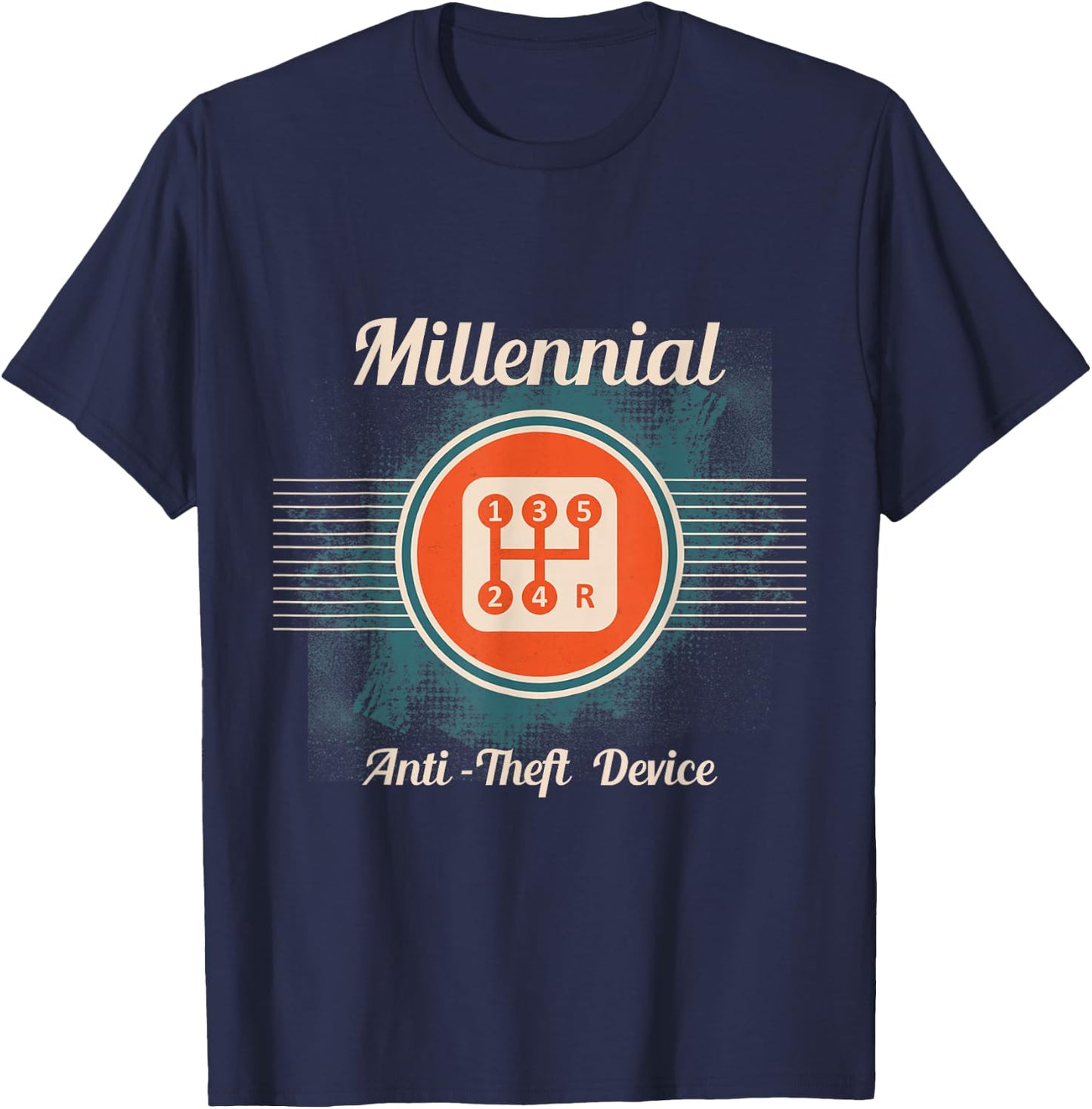 Automotive Millennial Gear Shift, Anti Theft Vehicle T-Shirt - T-Shirt | Navy
