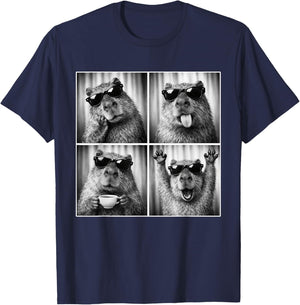 Capybara Photobooth, Funny Capybara with Sunglasses, Rodent T-Shirt - T-Shirt | Navy