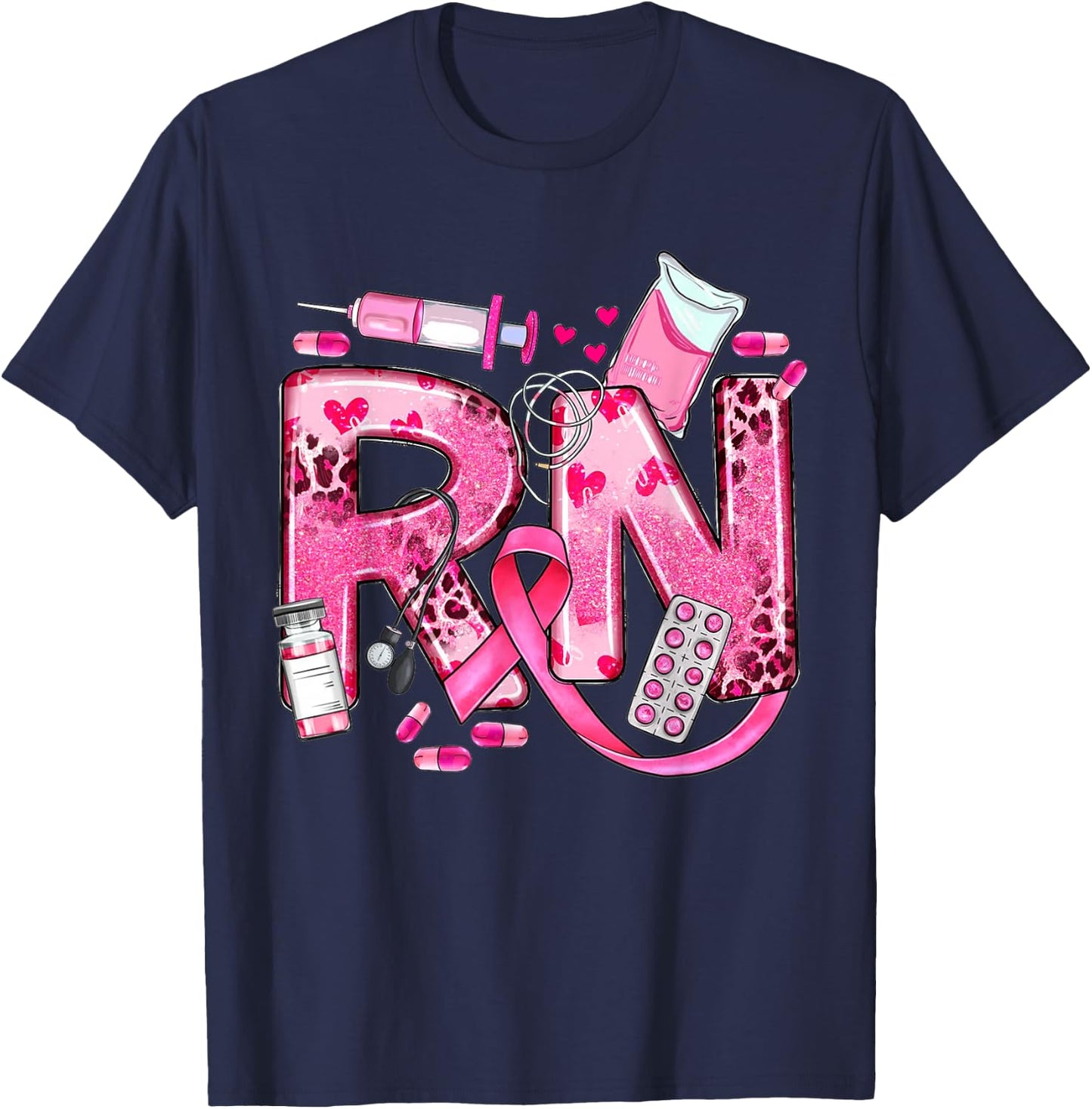 Nurse Breast Cancer Awareness Pink Ribbon Nursing RN Life T-Shirt - T-Shirt | Navy