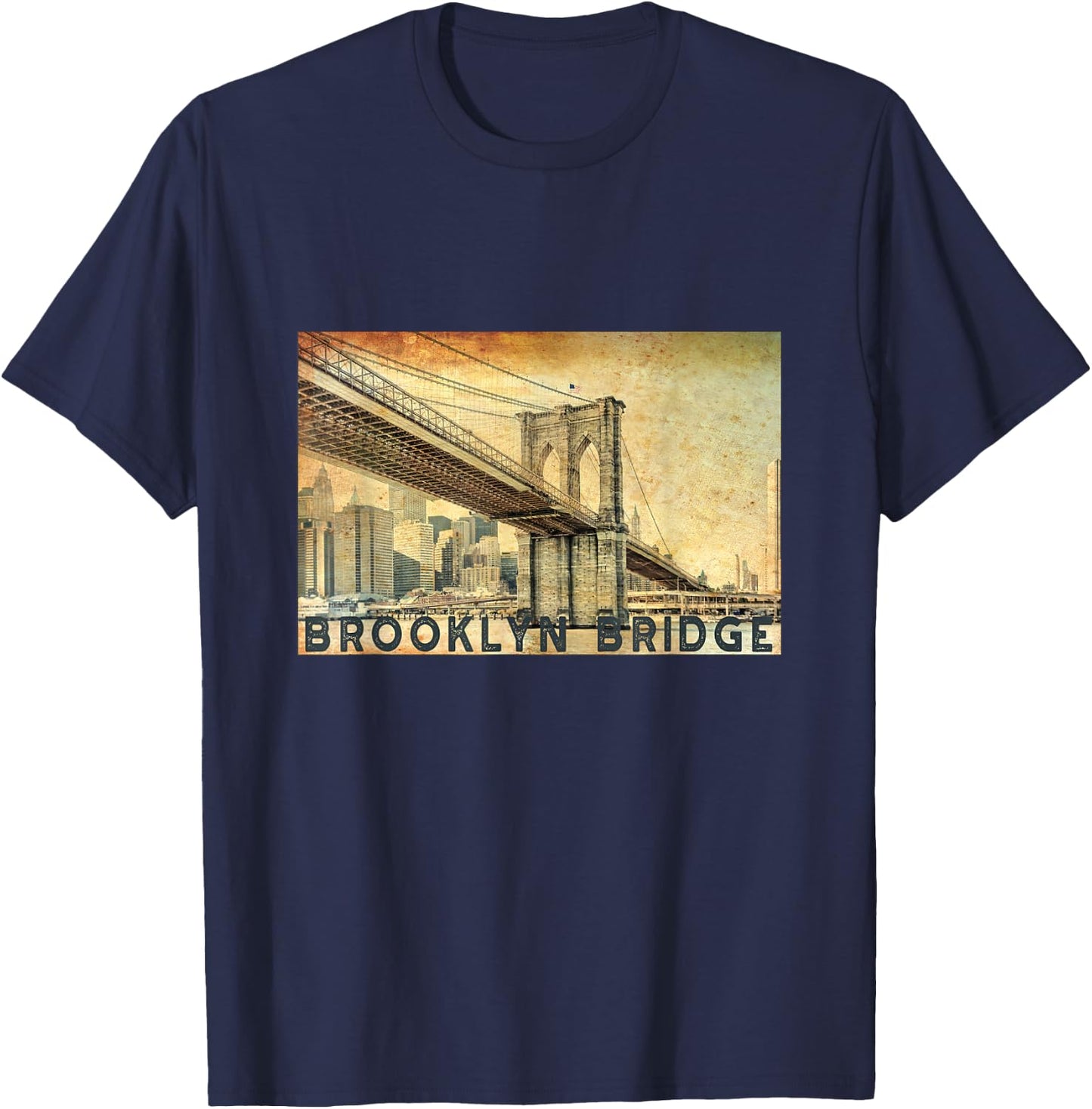 NY Brooklyn Bridge Connects Manhattan & Brooklyn Men Women T-Shirt - T-Shirt | Navy