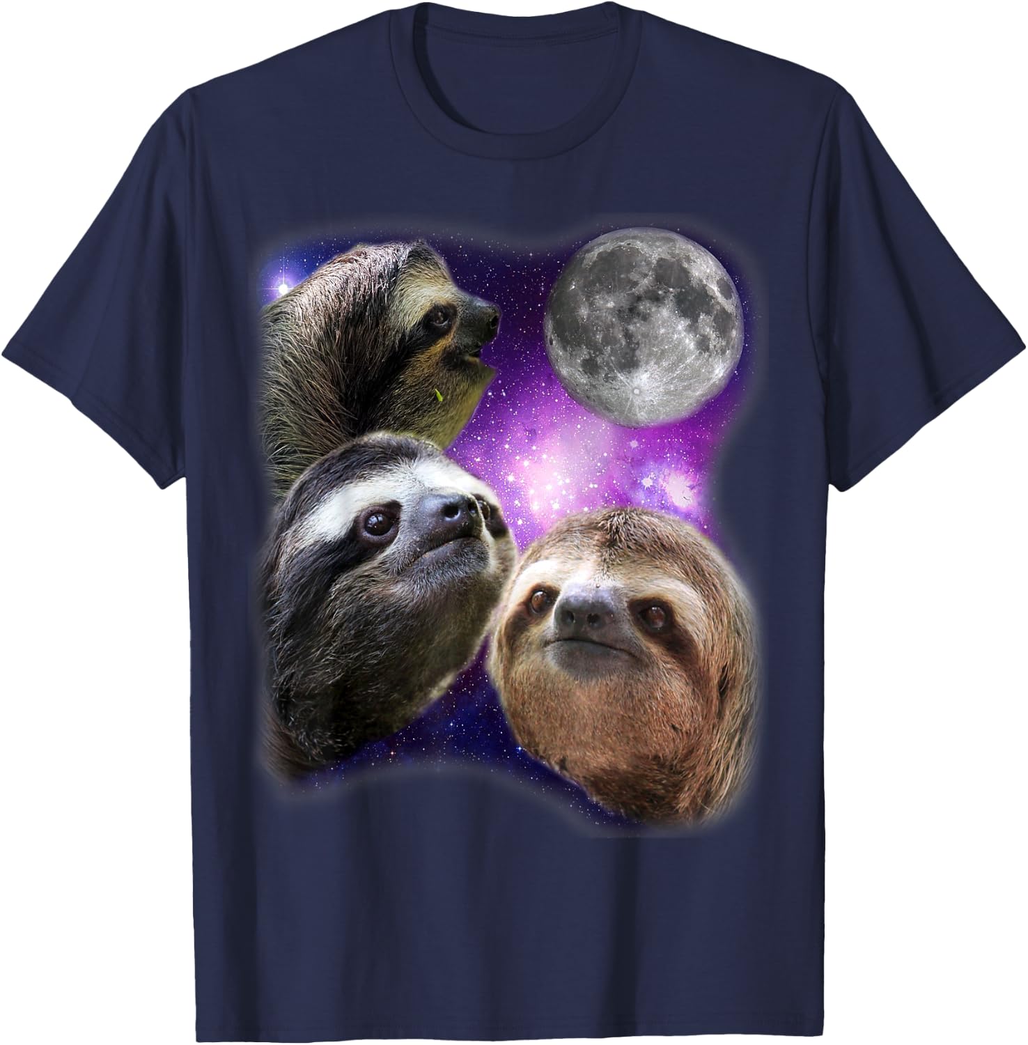 Sloth Shirt - Three Sloths Moon Parody Wolf Meme Shirt T-Shirt - T-Shirt | Navy