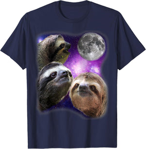 Sloth Shirt - Three Sloths Moon Parody Wolf Meme Shirt T-Shirt - T-Shirt | Navy