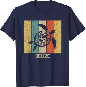 Belize Retro 80s Tribal Sea Turtle T-Shirt - T-Shirt | Navy