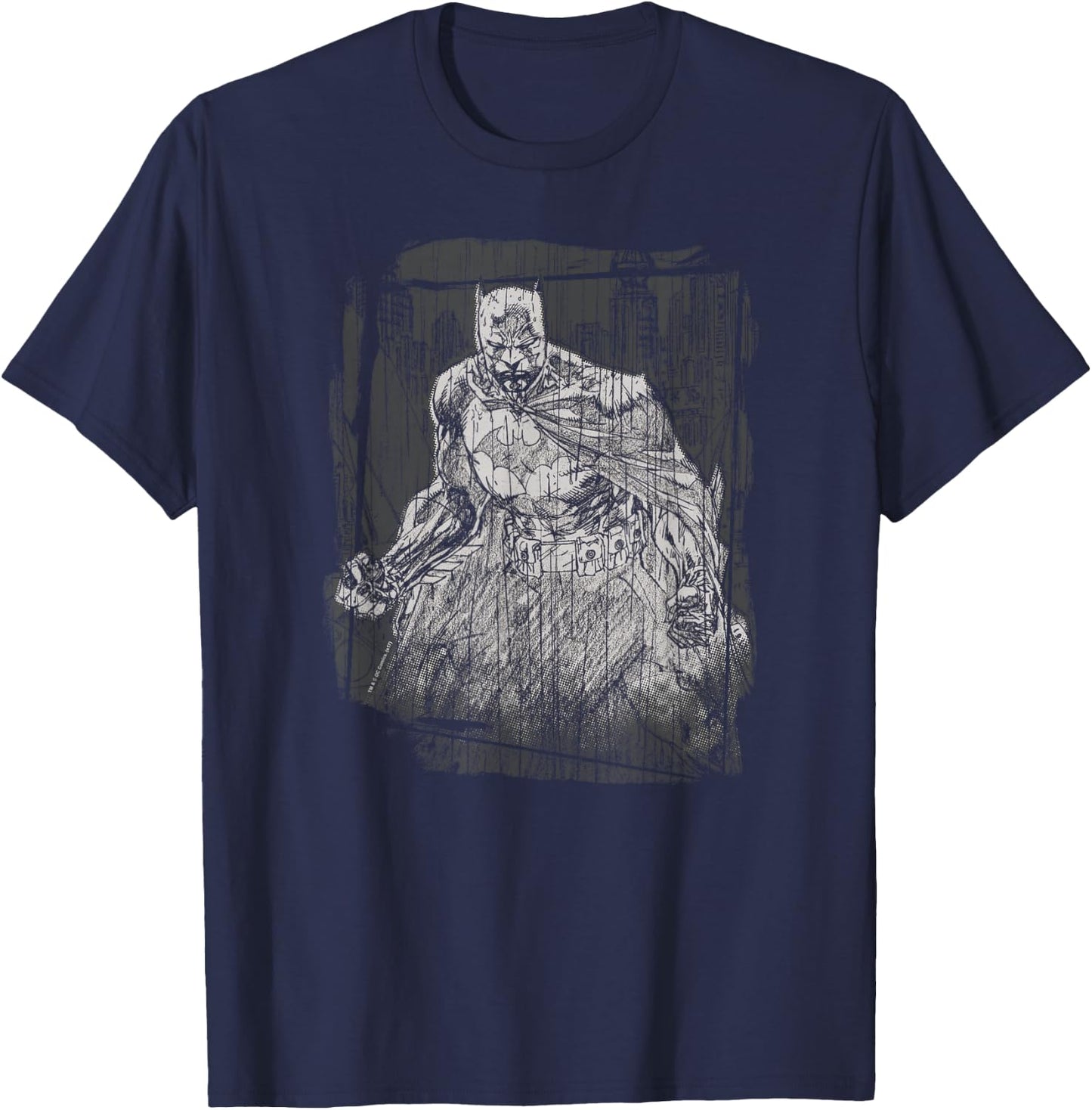 Batman Pencilled Rain T-Shirt - T-Shirt | Navy
