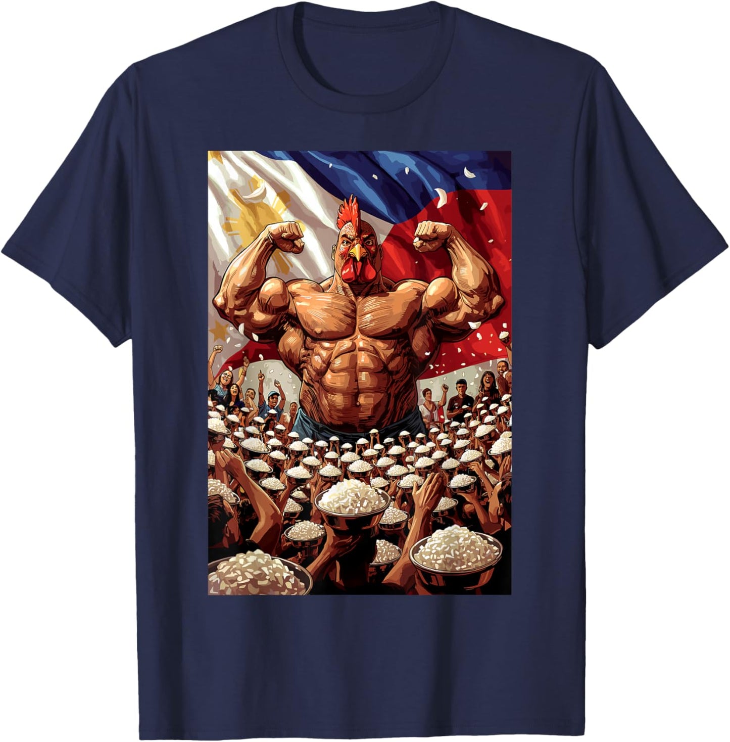 Filipino Flag Rooster and Rice Symbol of Filipino Strength T-Shirt - T-Shirt | Navy