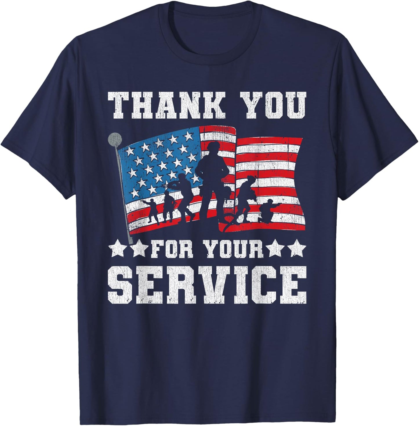 Thank You For Your Service American Flag Military Gift Shirt T-Shirt - T-Shirt | Navy