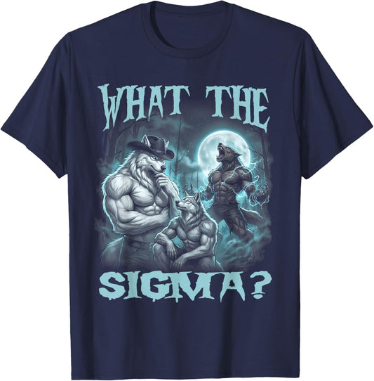What The Sigma Cool Funny Alpha Wolf Meme Stupid Brainrot T-Shirt - T-Shirt | Navy