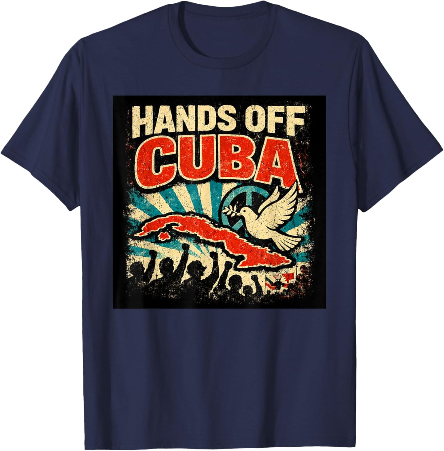 “Hands Off Cuba”, Vintage Anti-War T-Shirt - T-Shirt | Navy