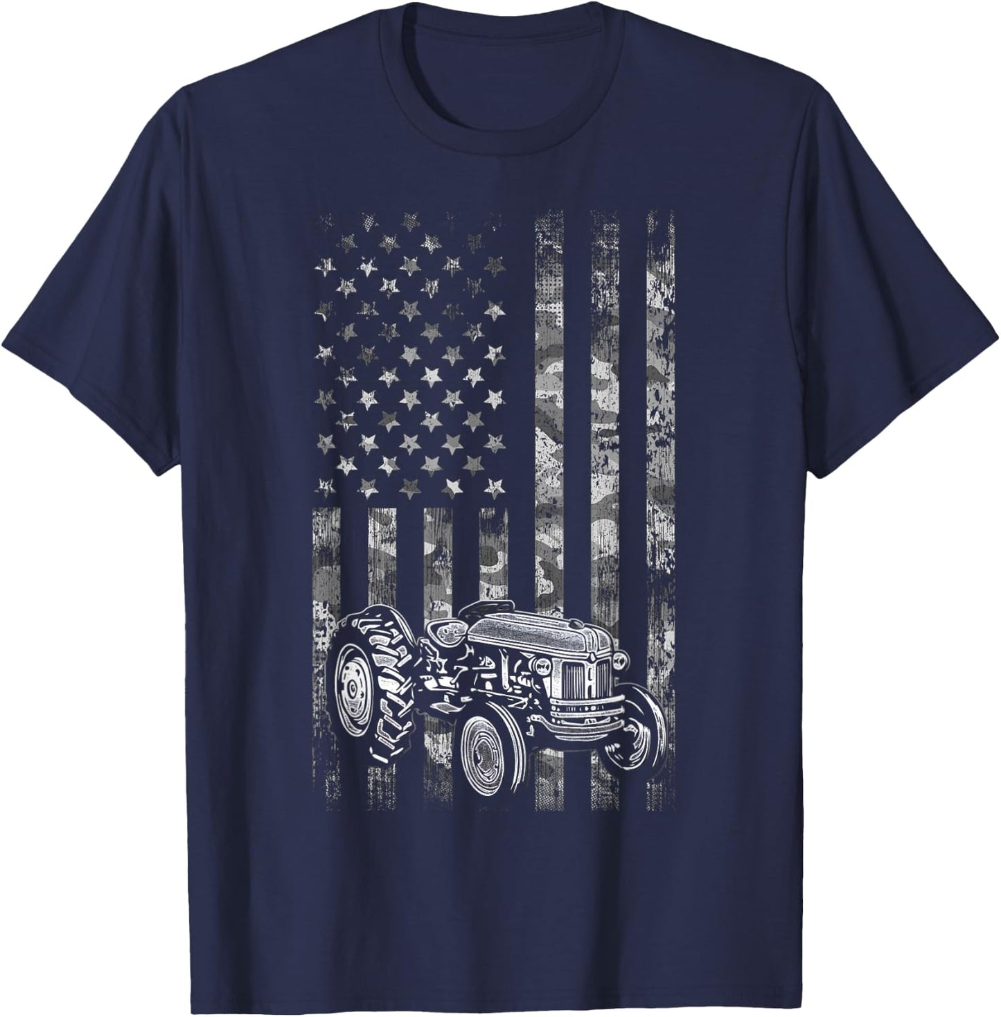 Tractor American Flag Patriotic Camo Vintage Farming T-Shirt - T-Shirt | Navy