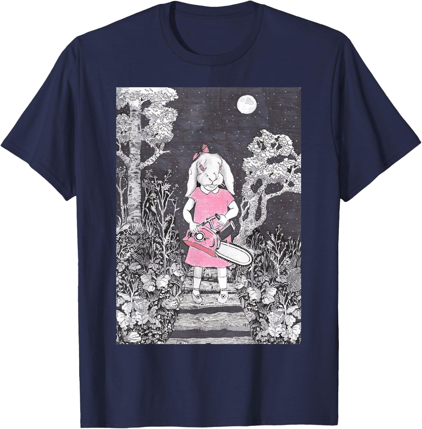 Creepy Chainsaw Bunny Goth Gothic Halloween Horror Darkness T-Shirt - T-Shirt | Navy