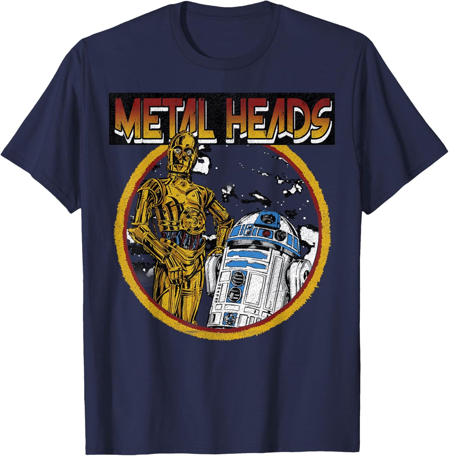Star Wars R2-D2 C-3PO Metal Heads Circle Portrait T-Shirt - T-Shirt | Navy