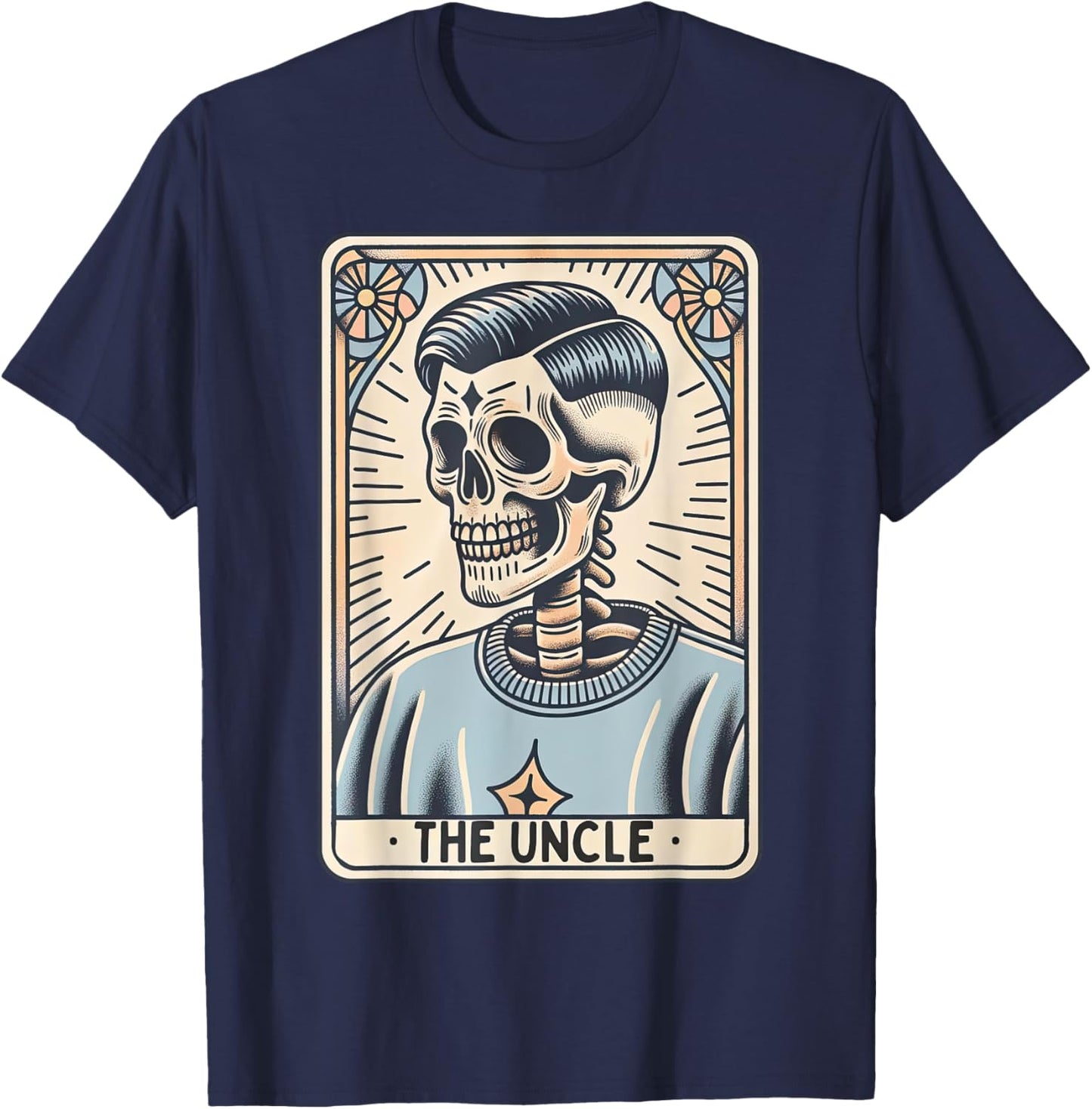 Retro Male Skeleton Uncle Tarot Card Pregnancy Announcement T-Shirt - T-Shirt | Navy