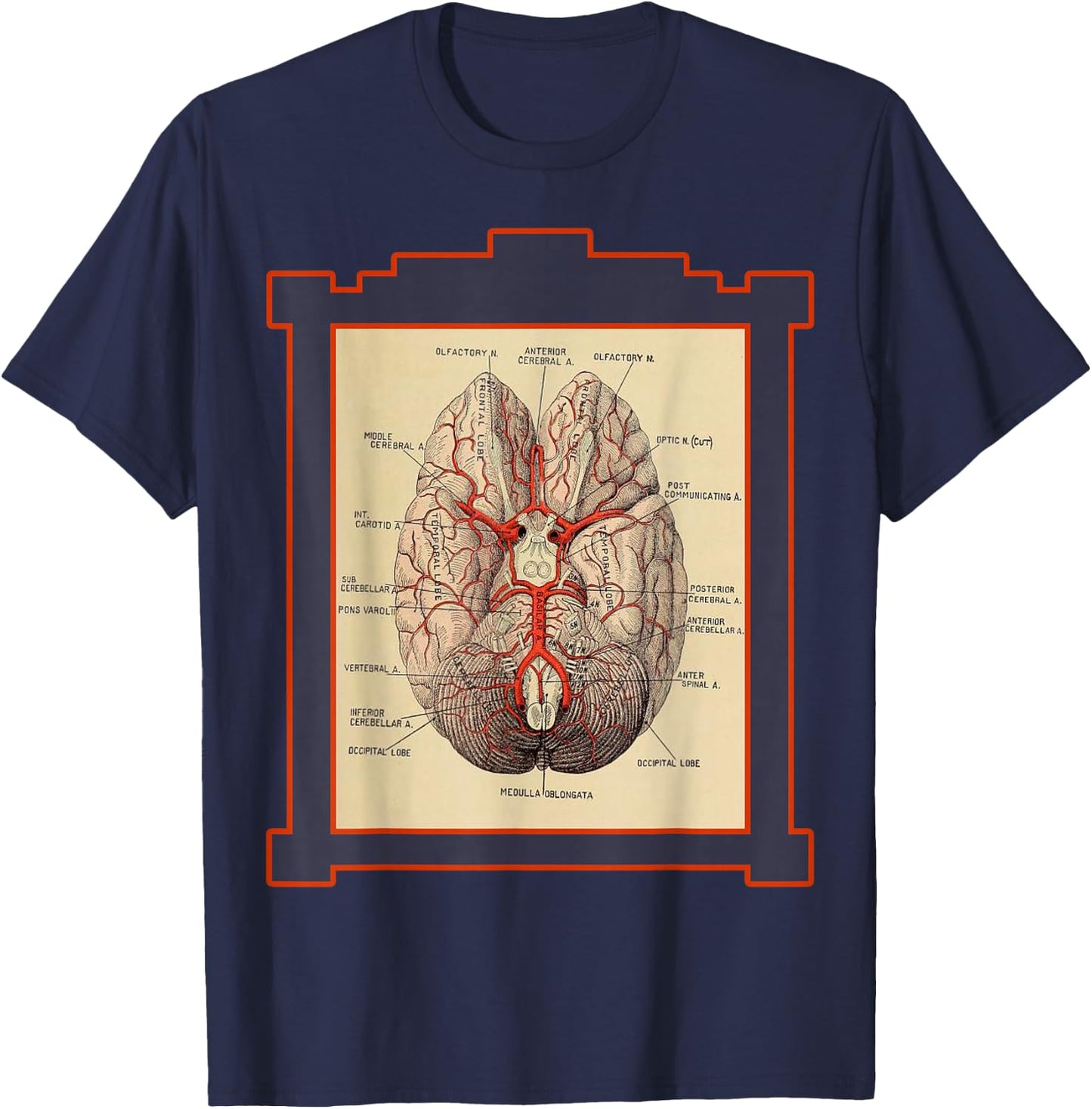 Vintage Human Brain Anatomy Diagram T-Shirt - T-Shirt | Navy