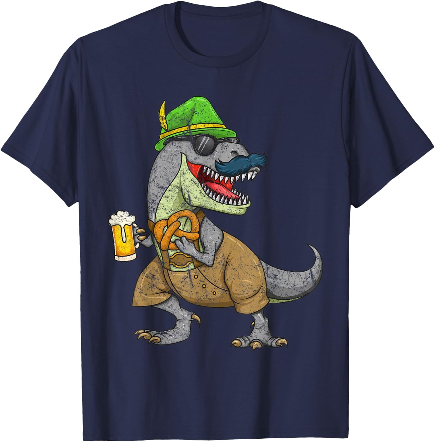 Oktoberfest T Rex Dinosaur Beer Mug Pretzel Funny Gift T-Shirt - T-Shirt | Navy
