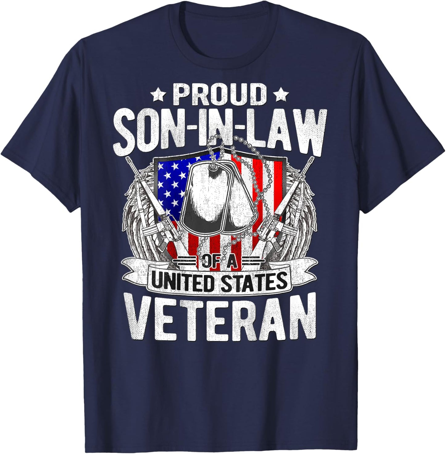 Proud Son-In-Law Of US Veteran Dog Tag Military Family Gift T-Shirt - T-Shirt | Navy