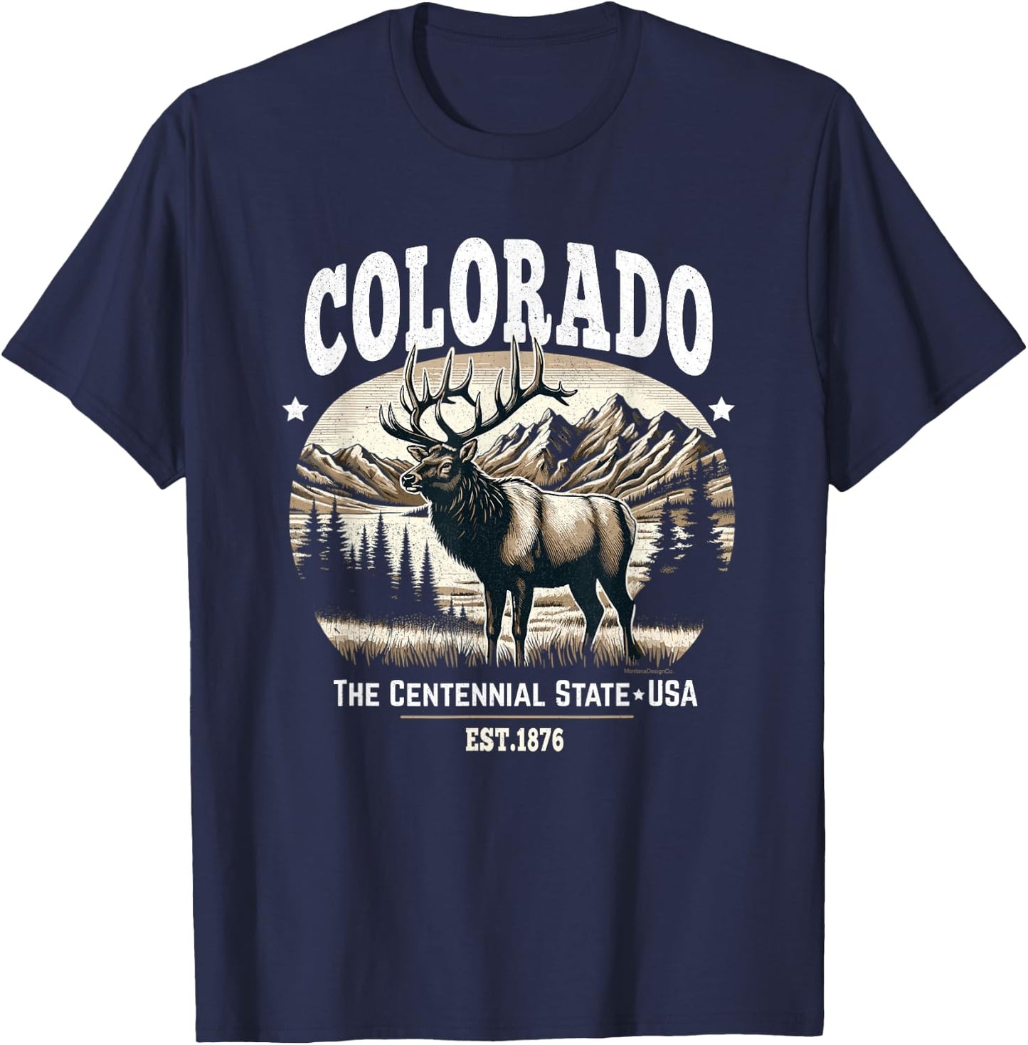 Colorado Rocky Mountain Elk, The Centennial State T-Shirt - T-Shirt | Navy