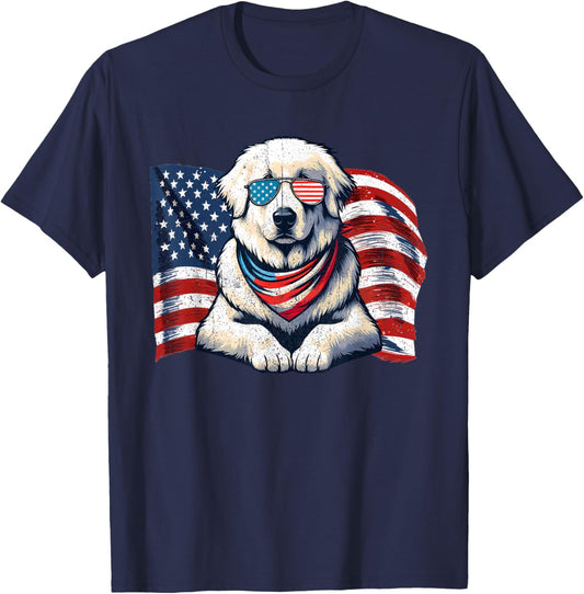 Great Pyrenees USA Flag Sunglasses Patriotic 4th Of July T-Shirt - T-Shirt | Navy