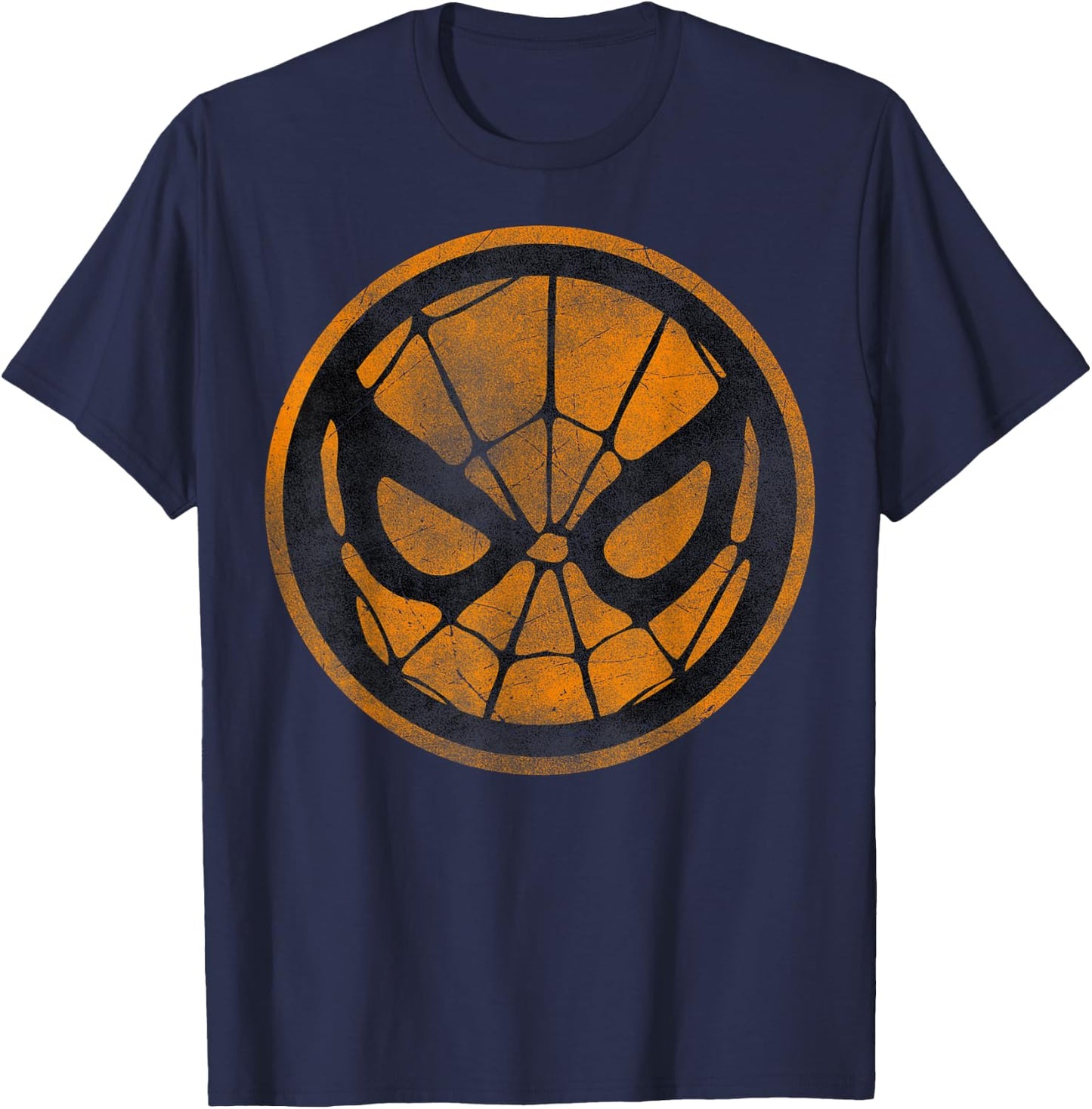 Marvel Spider-Man Face Web Logo Orange Halloween T-Shirt - T-Shirt | Navy