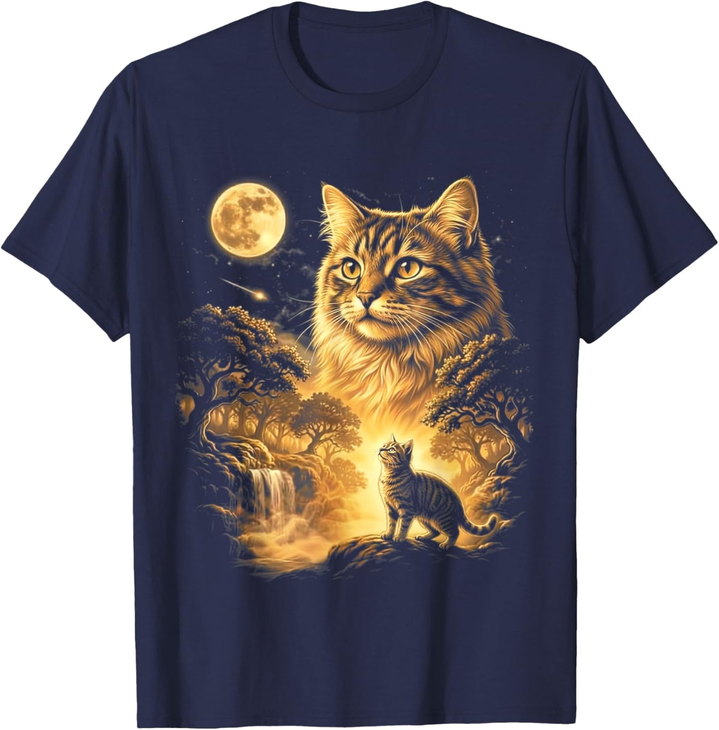 Cat Howling to The Moon Meme 90s Animal Graphic Cat T-Shirt - T-Shirt | Navy