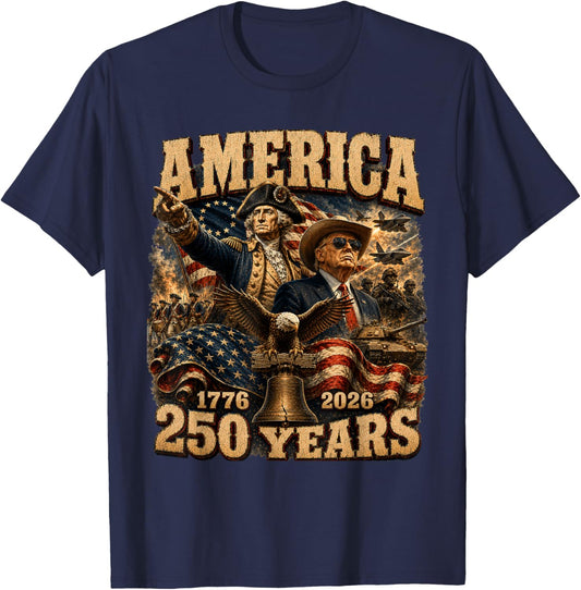 Funny 250 Years America Anniversary 250th Trump Washington T-Shirt - T-Shirt | Navy