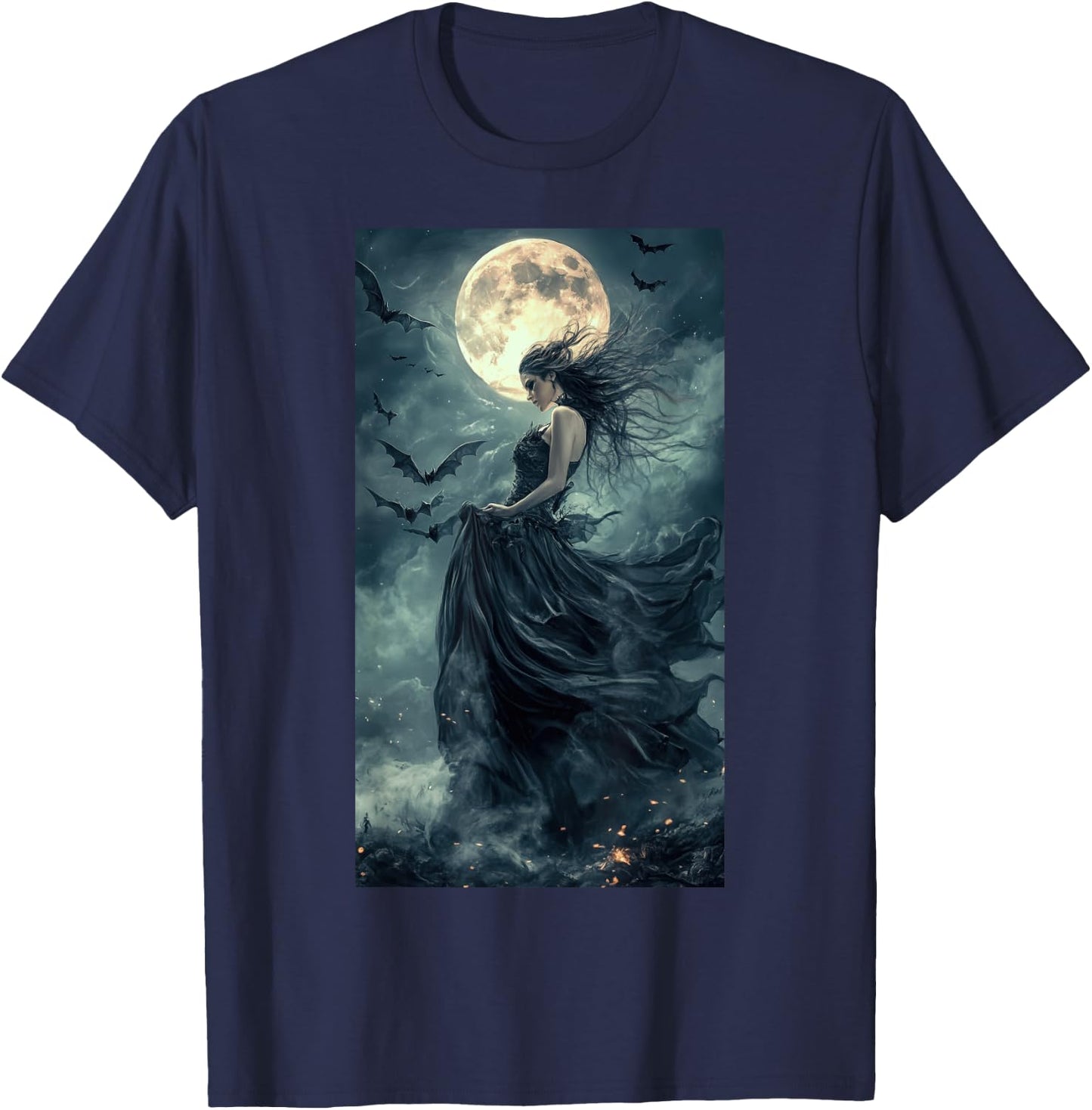 Beautiful Witch Gothic Fantasy Vampire Moonlight T-Shirt - T-Shirt | Navy
