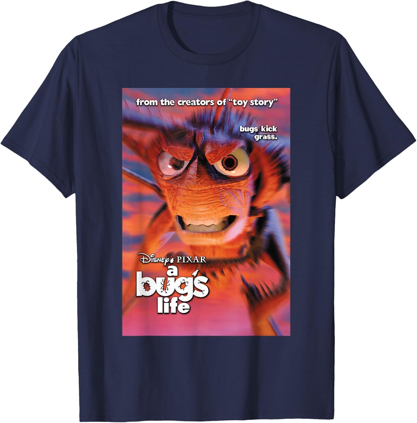 Disney Pixar A Bug's Life Hopper Bugs Kick Grass Poster T-Shirt - T-Shirt | Navy