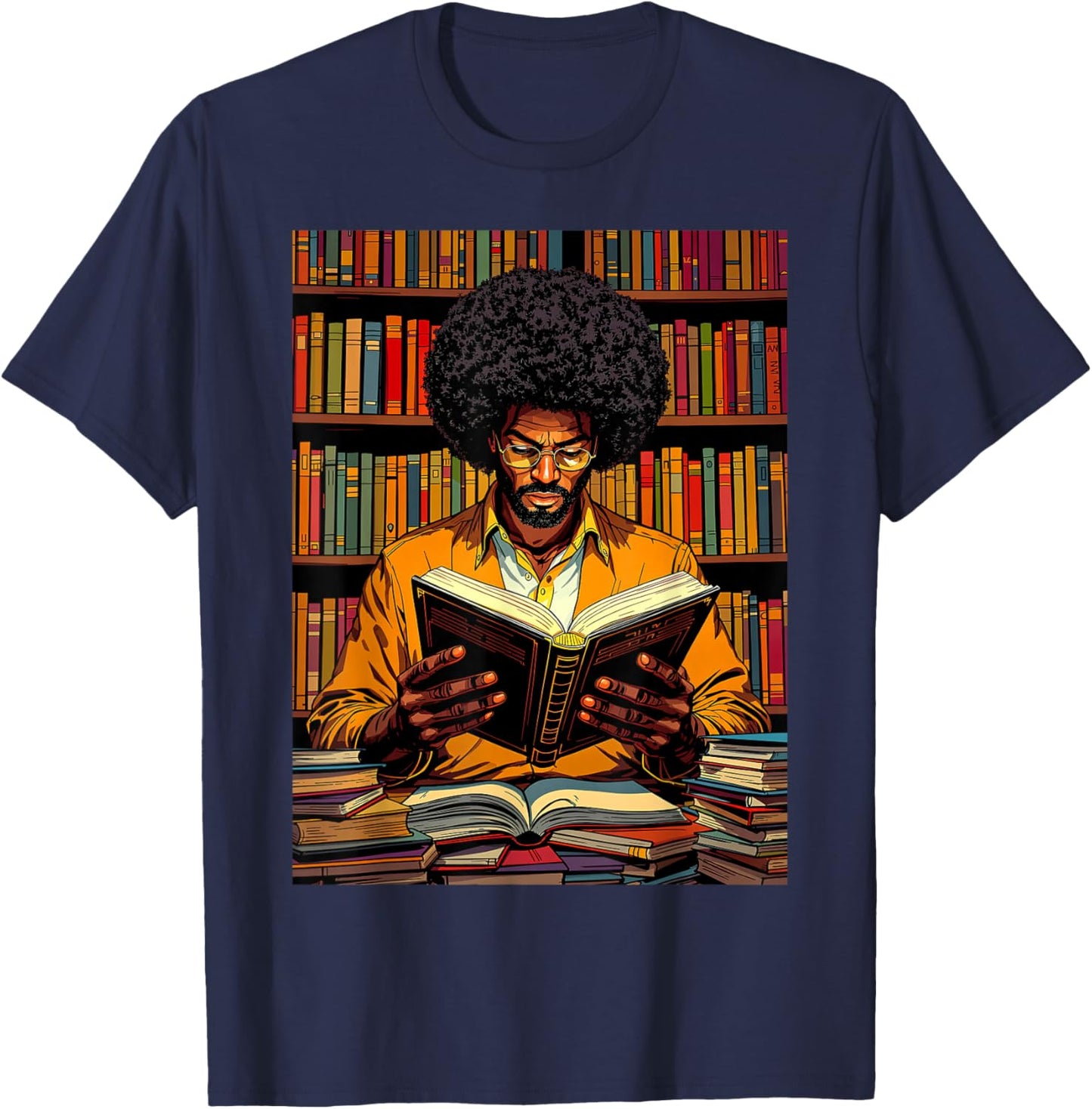Black Man Reading Book Black History Month Book Lover Afro T-Shirt - T-Shirt | Navy