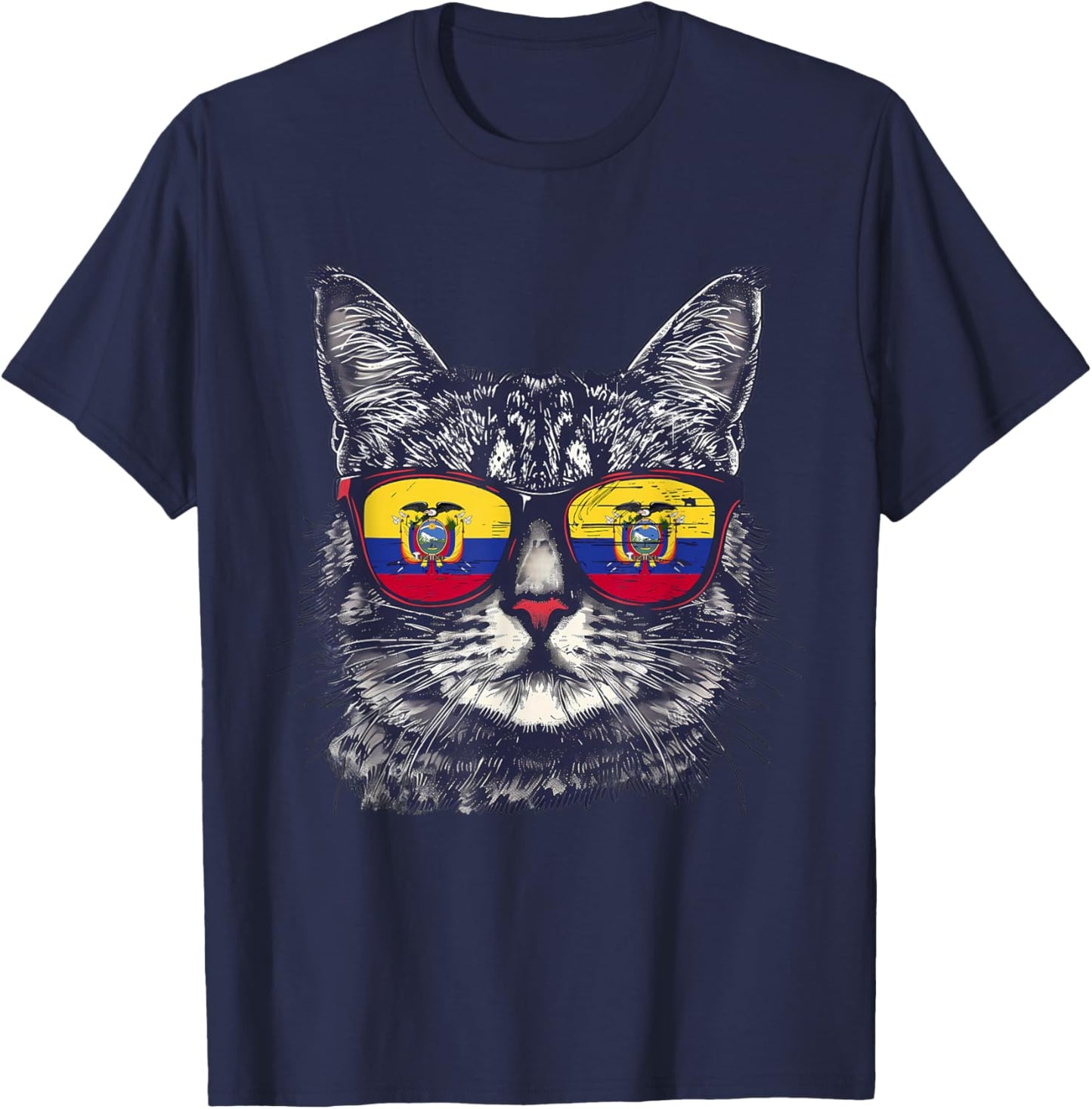 Ecuador Cat Sunglasses Ecuadorian Flag Ecuadorian Roots T-Shirt - T-Shirt | Navy