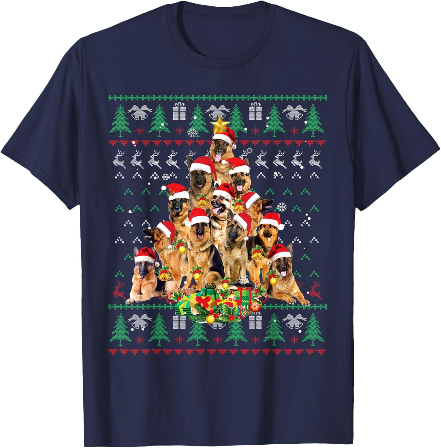 German Shepherd Christmas Tree Ugly Sweater Dog Xmas T-Shirt - T-Shirt | Navy