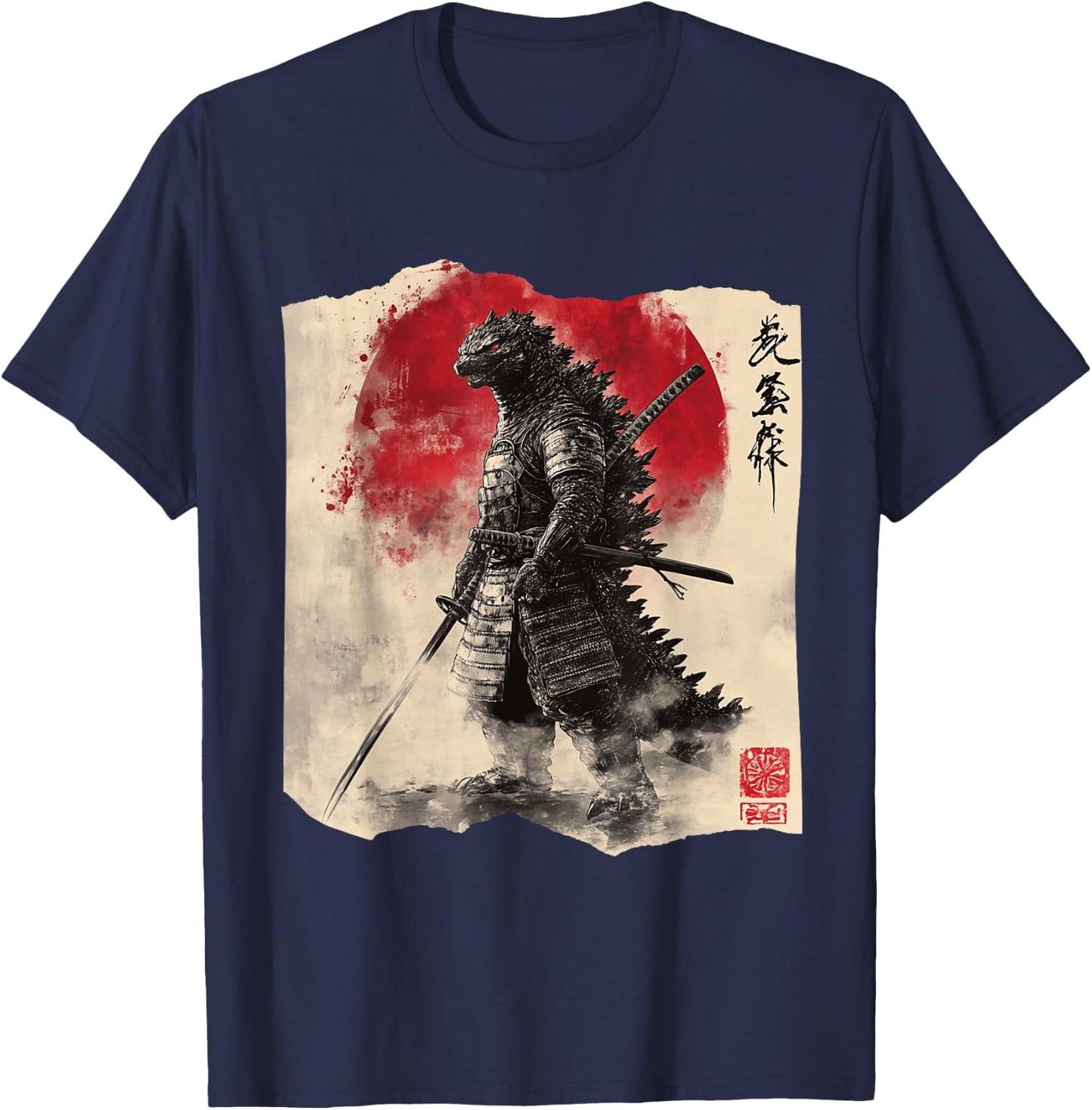 Samurai Kaiju Vintage Japanese Art Anime T-Shirt - T-Shirt | Navy