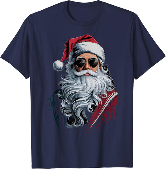Hipster Santa With Sunglasses Santa Claus Retro Christmas T-Shirt - T-Shirt | Navy