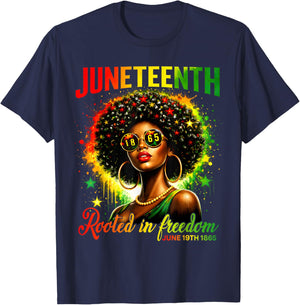 Juneteenth Black Women Rooted in Freedom Juneteenth 1865 T-Shirt - T-Shirt | Navy
