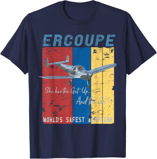 Ercoupe Retro Vintage Distressed Airplane Pilot T-Shirt - T-Shirt | Navy