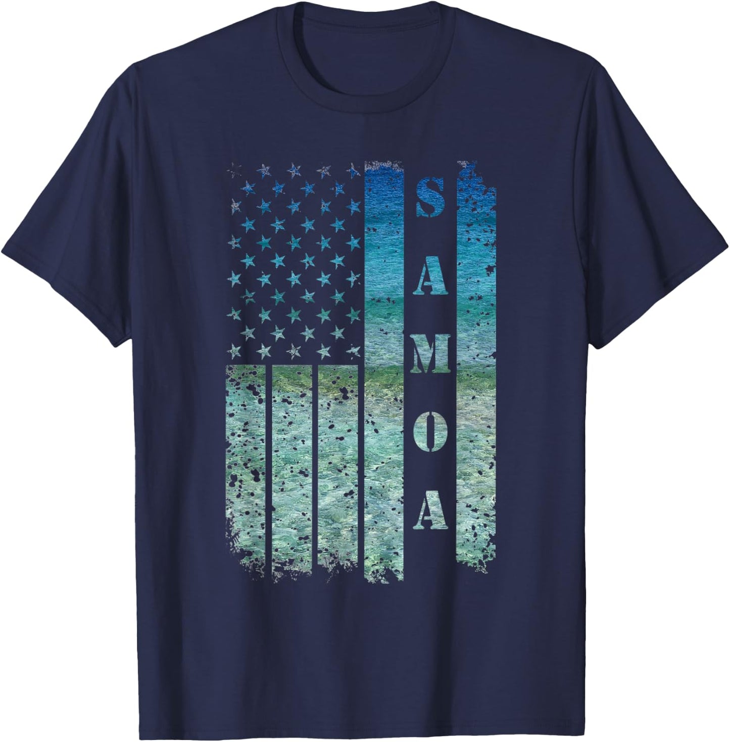 Vintage USA American Flag Samoa Samoan Beach Sunset Surfer T-Shirt - T-Shirt | Navy